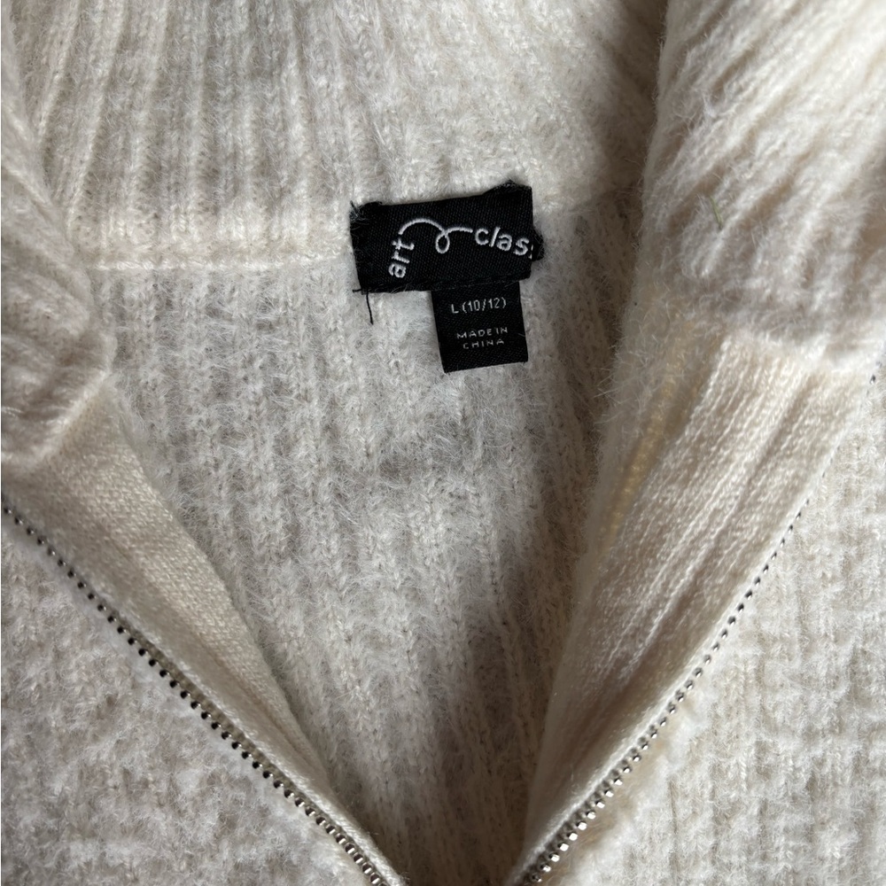 girls art class cream knitted fuzzy soft style half zip sweater L 10/12 - Picture 3 of 4